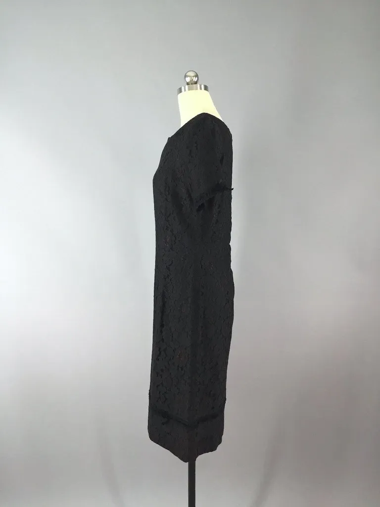 1950s Vintage Helen Whiting Black Lace Cocktail Dress
