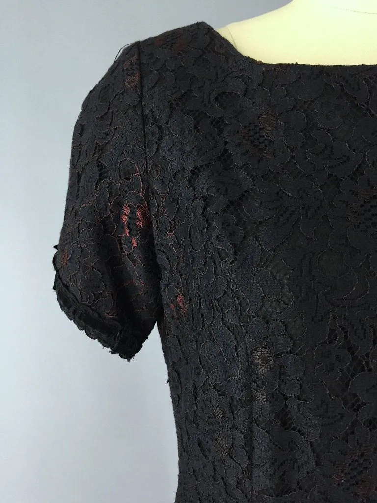 1950s Vintage Helen Whiting Black Lace Cocktail Dress