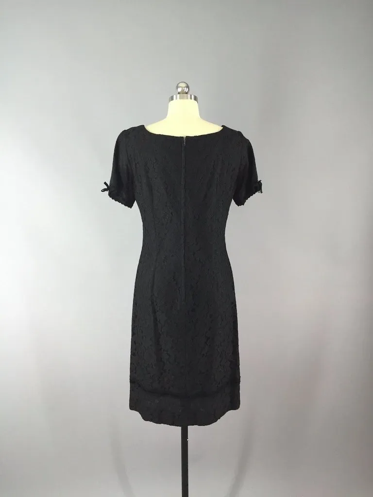 1950s Vintage Helen Whiting Black Lace Cocktail Dress