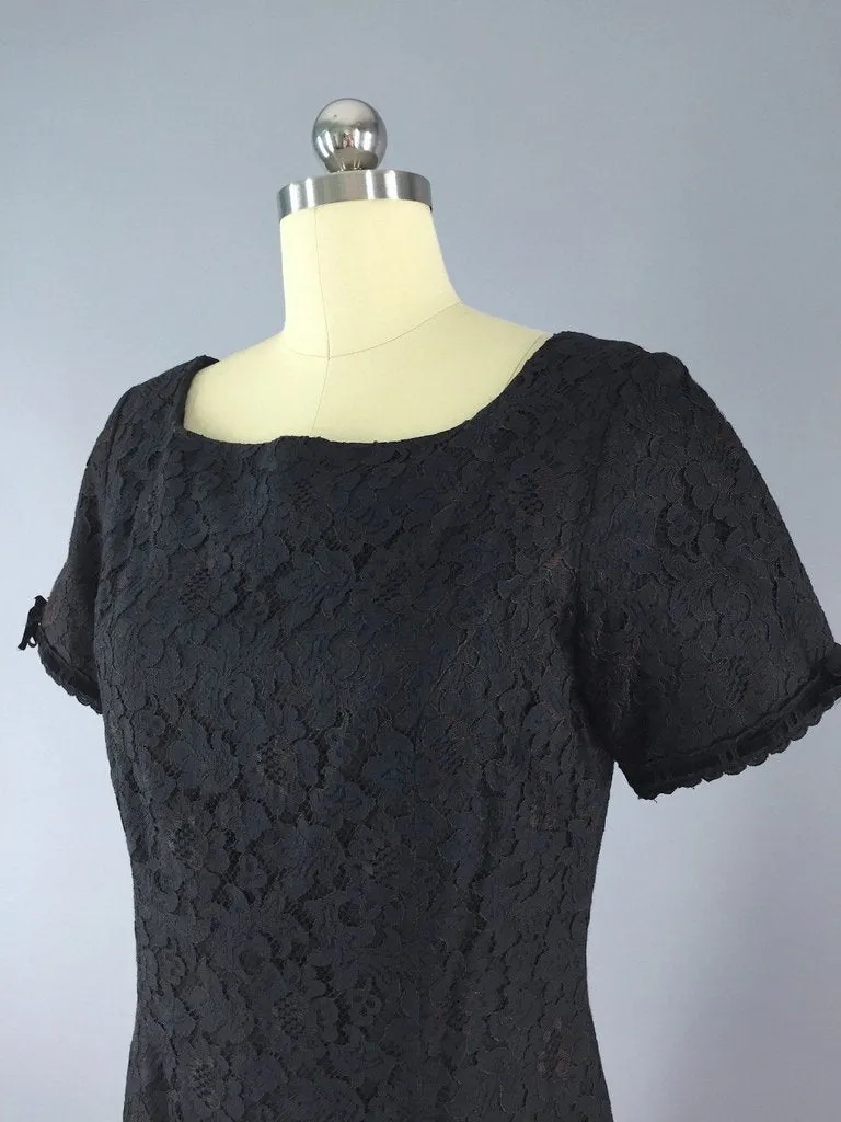 1950s Vintage Helen Whiting Black Lace Cocktail Dress