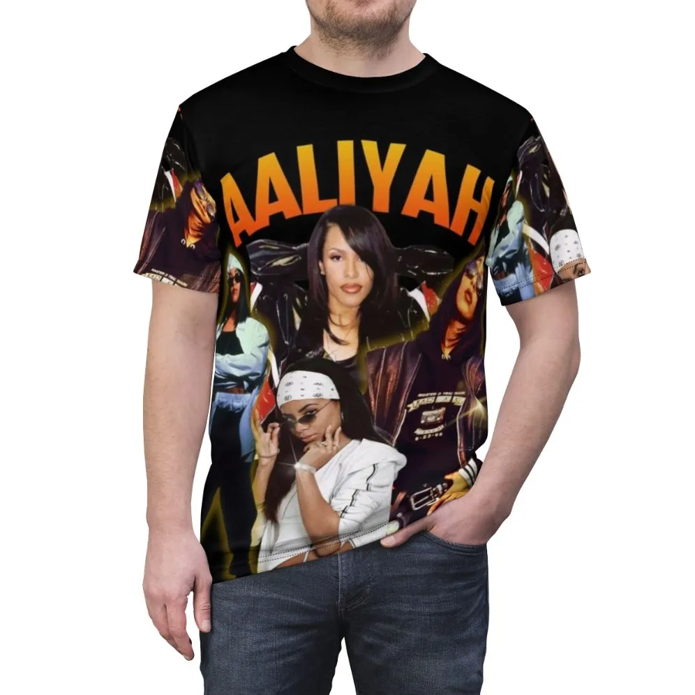 90s Inspired Beige Graphic Tee - Vintage Aaliyah Fan Apparel