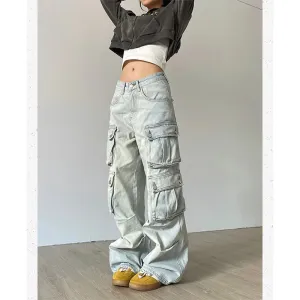 Aiertu Women Blue Jeans Hip Hop Streetwear High Waist American Wide Leg Pants Fashion Y2K Style Female Winter Straight Trousers