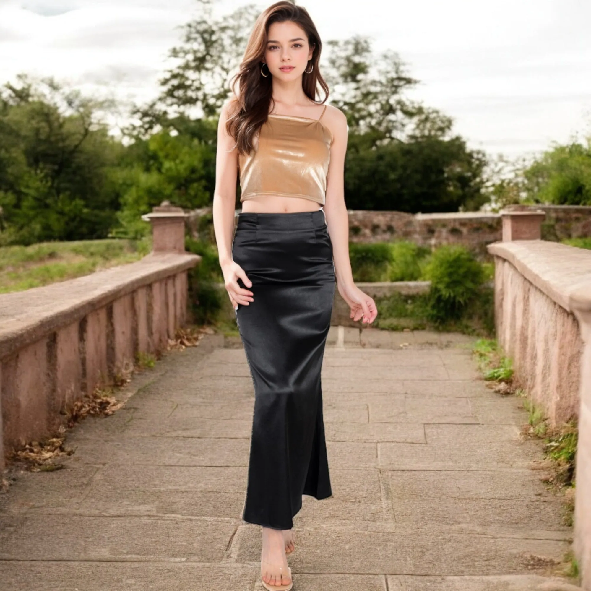 Anna-Kaci Women's High-Waisted Satin Maxi Skirt