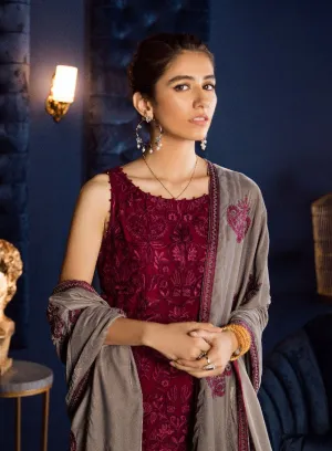 Beautiful Pakistani chiffon embroidered dress in magenta color # P2463