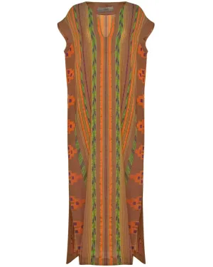 Beige and Orange Stripe Achatis Caftan Maxi Dress