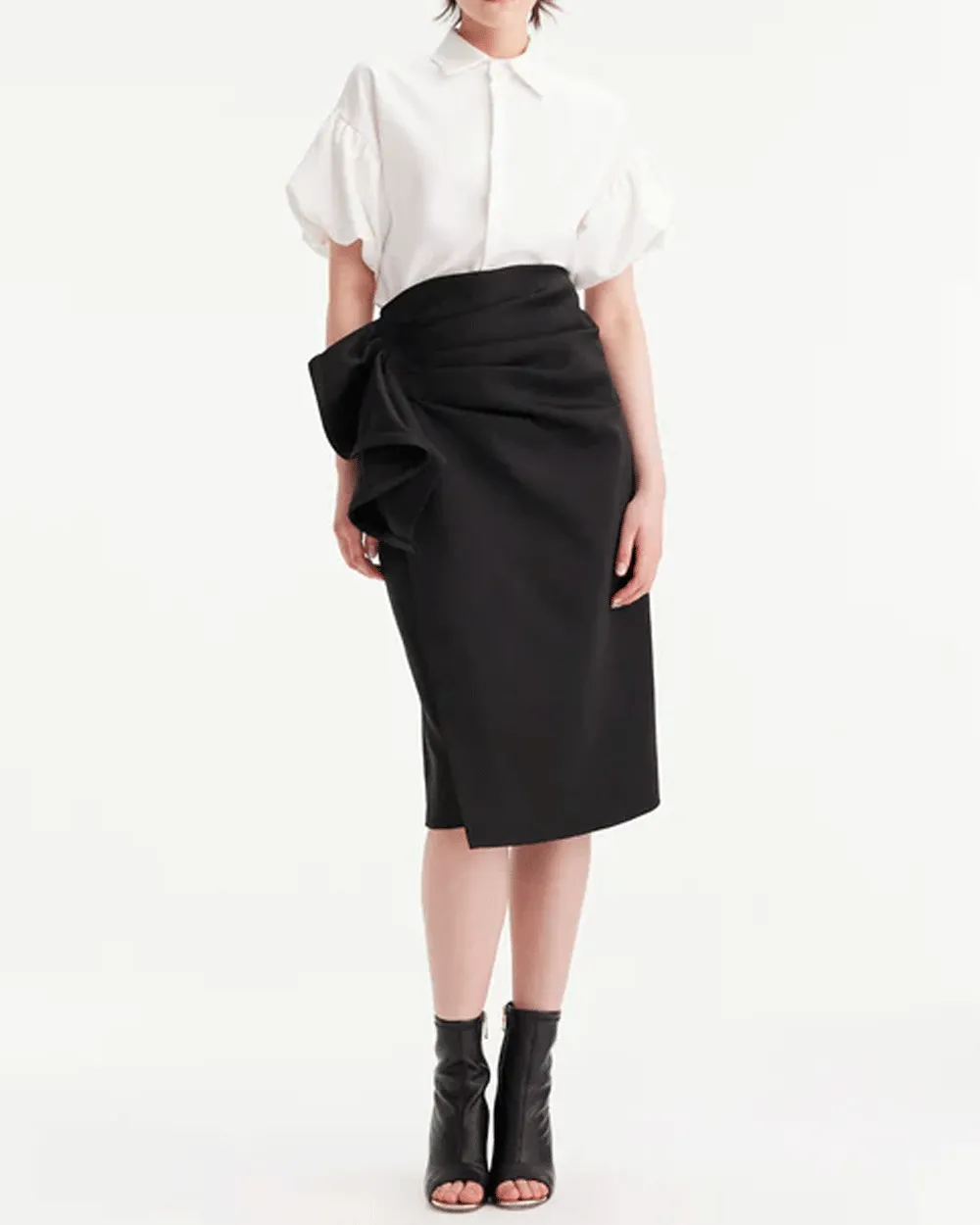 Black Atlas Bow Pencil Skirt