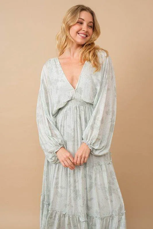 Blue B Jacquard Floral Dolman Maxi Dress