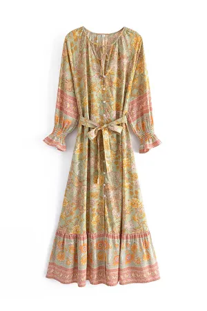 Boho Maxi Dress - Gown - Green Scilla - Bohemian Style - Flowy Summer Dress