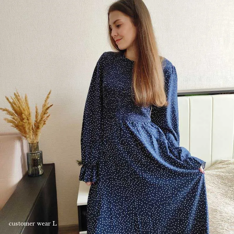 Boho Midi Dress, Amelia Blue Polka Dot