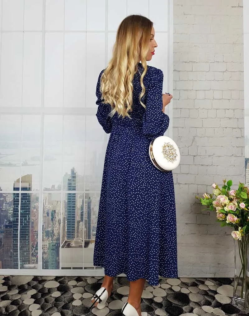 Boho Midi Dress, Amelia Blue Polka Dot