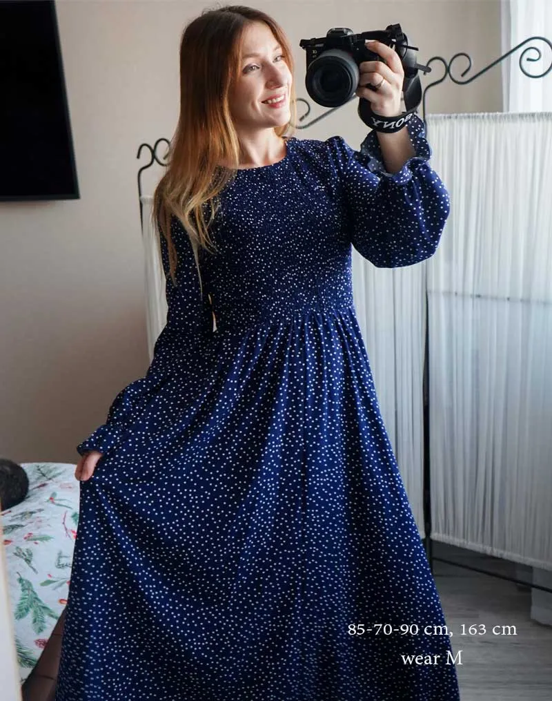 Boho Midi Dress, Amelia Blue Polka Dot