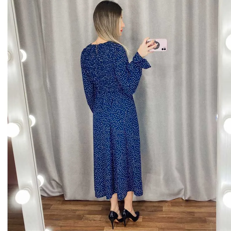 Boho Midi Dress, Amelia Blue Polka Dot