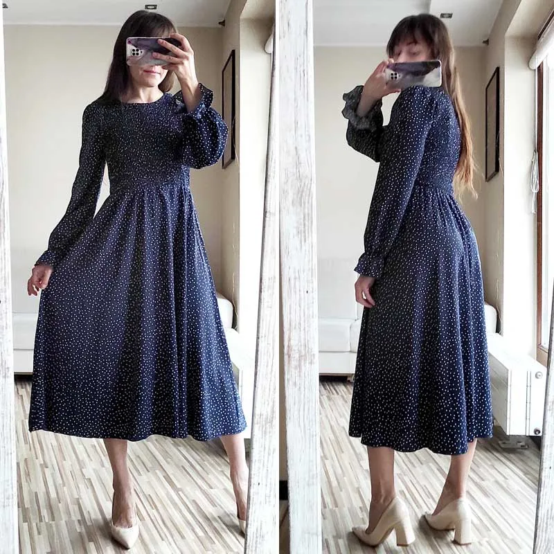 Boho Midi Dress, Amelia Blue Polka Dot