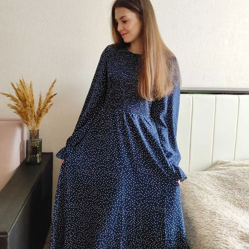 Boho Midi Dress, Amelia Blue Polka Dot