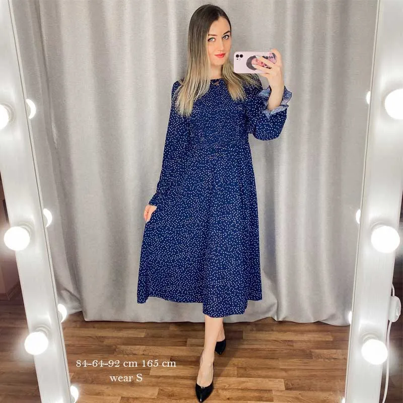 Boho Midi Dress, Amelia Blue Polka Dot