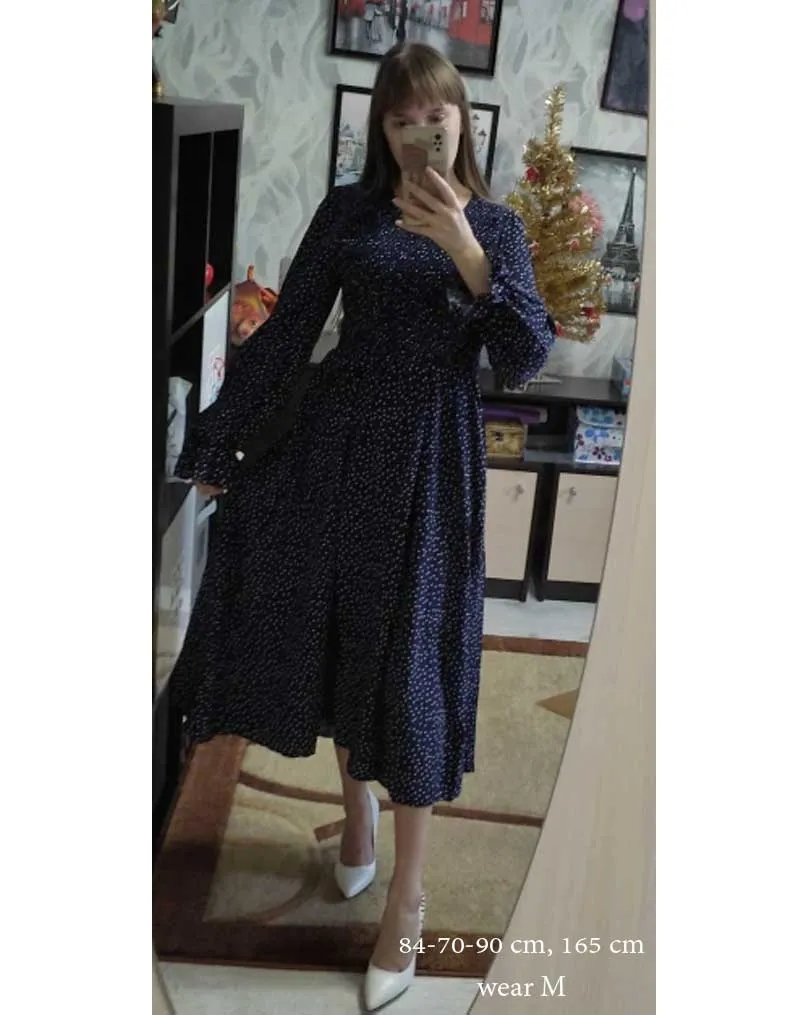 Boho Midi Dress, Amelia Blue Polka Dot