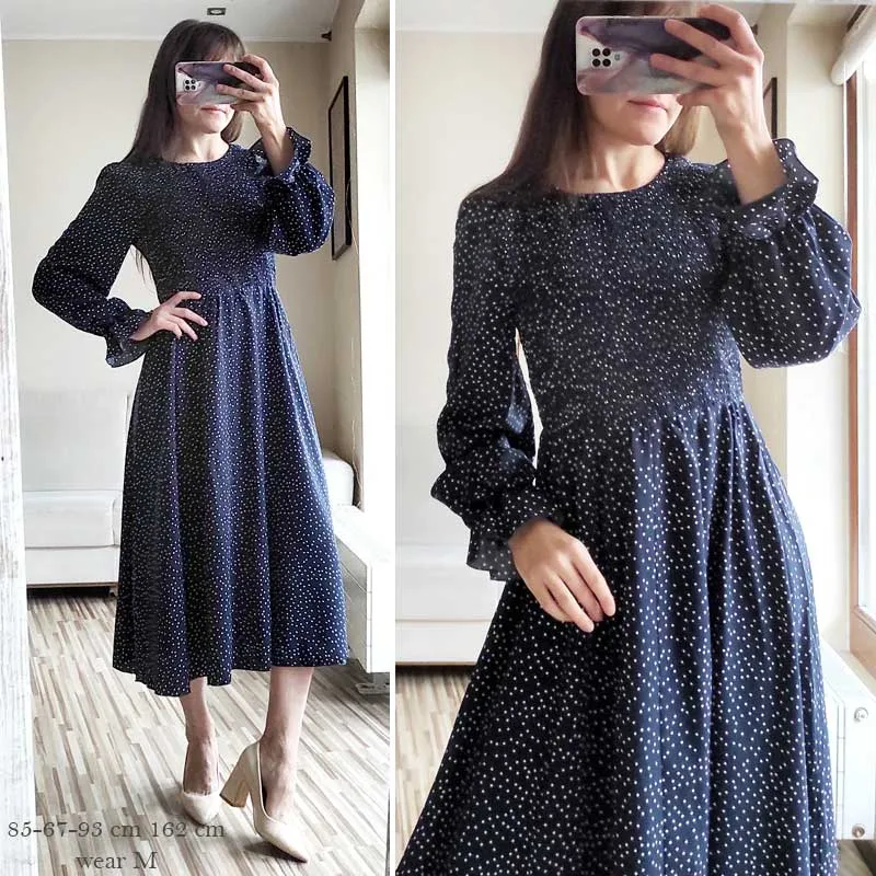 Boho Midi Dress, Amelia Blue Polka Dot