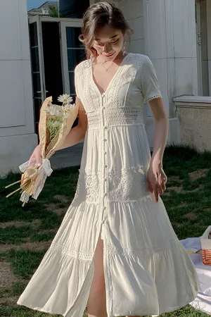 Boho Midi Dress, Embroidered Dress, Victoria White Lace