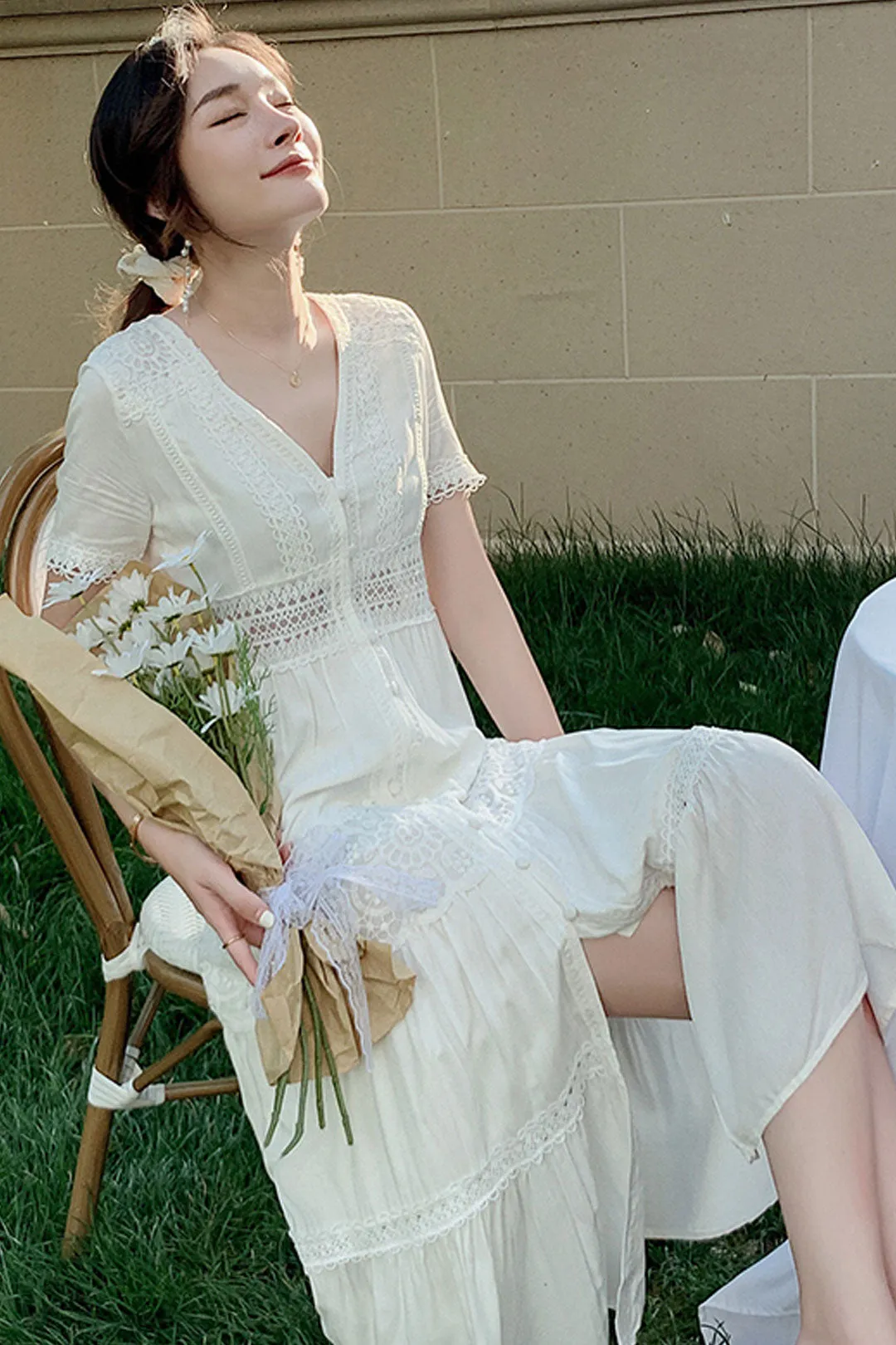 Boho Midi Dress, Embroidered Dress, Victoria White Lace