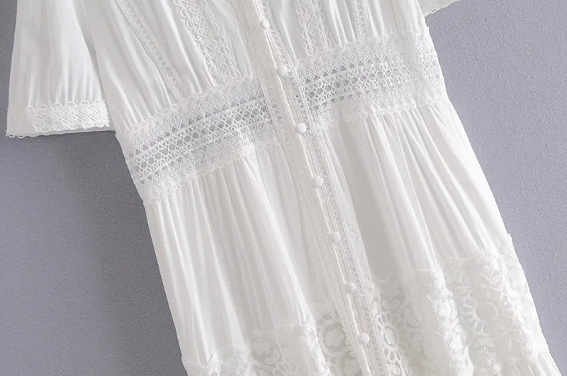 Boho Midi Dress, Embroidered Dress, Victoria White Lace