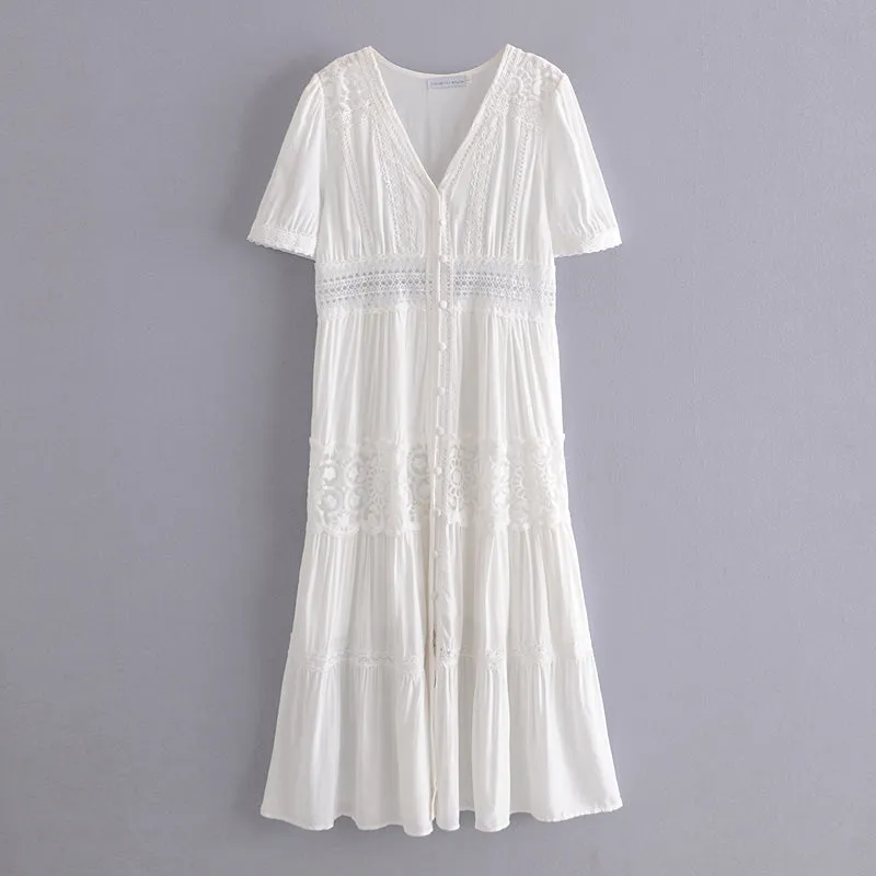 Boho Midi Dress, Embroidered Dress, Victoria White Lace