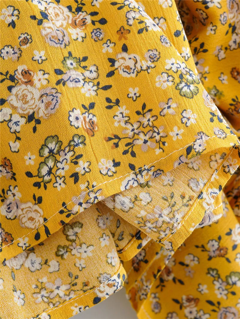 Boho Midi Dress, Off  Shoulder Smocked Dress, Yellow Daisy Garden