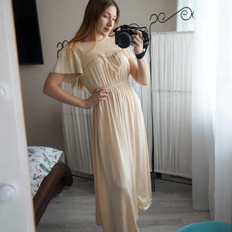 Boho Midi Dress, Ruffle Grace in Blue