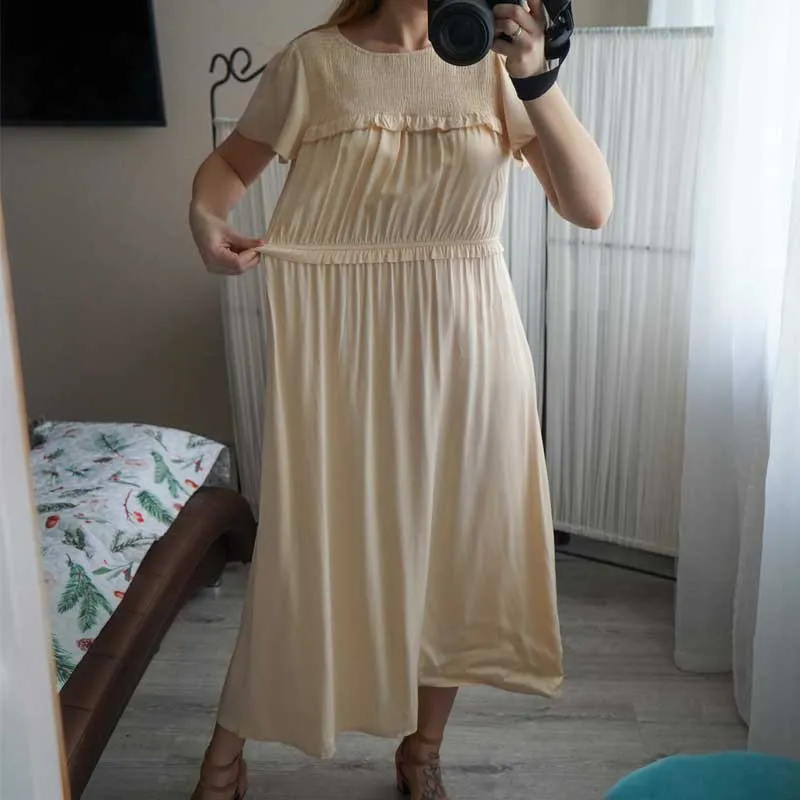 Boho Midi Dress, Ruffle Grace in Blue
