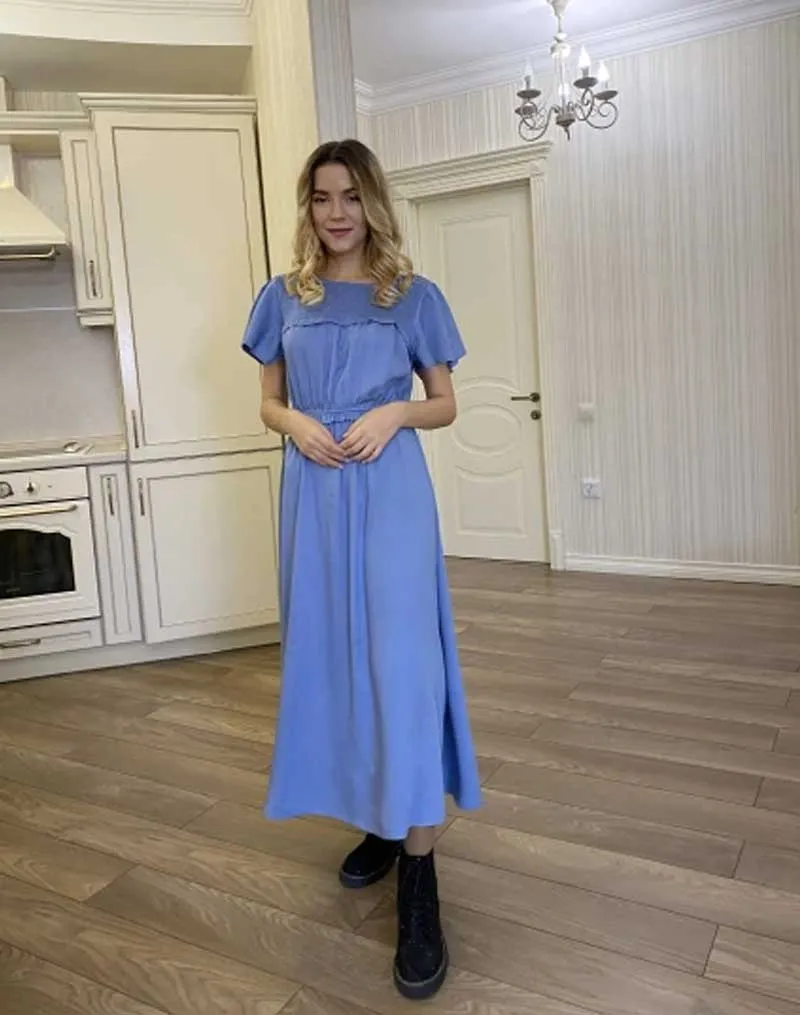 Boho Midi Dress, Ruffle Grace in Blue
