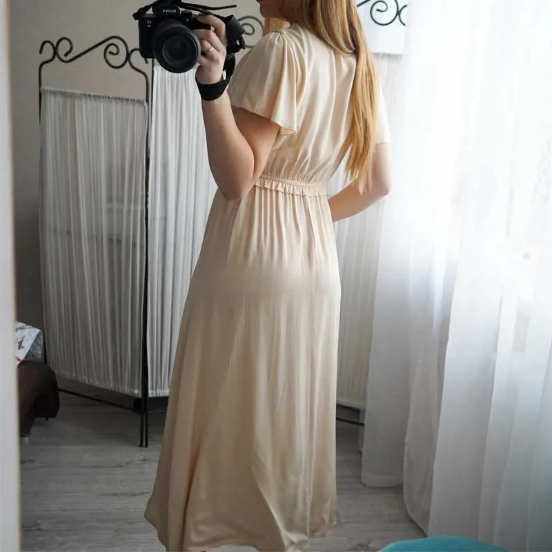 Boho Midi Dress, Ruffle Grace in Blue