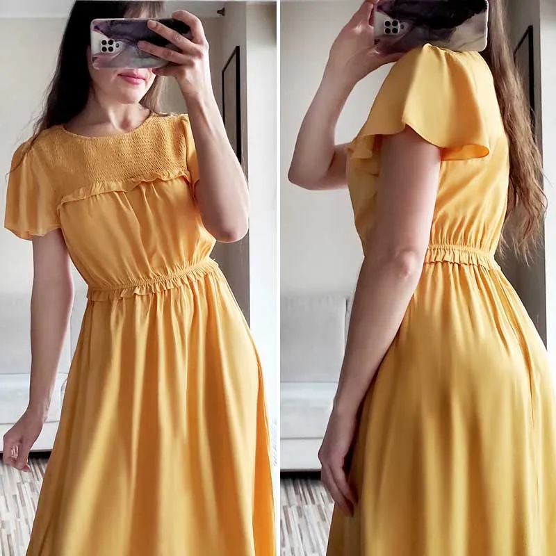 Boho Midi Dress, Ruffle Grace in Blue