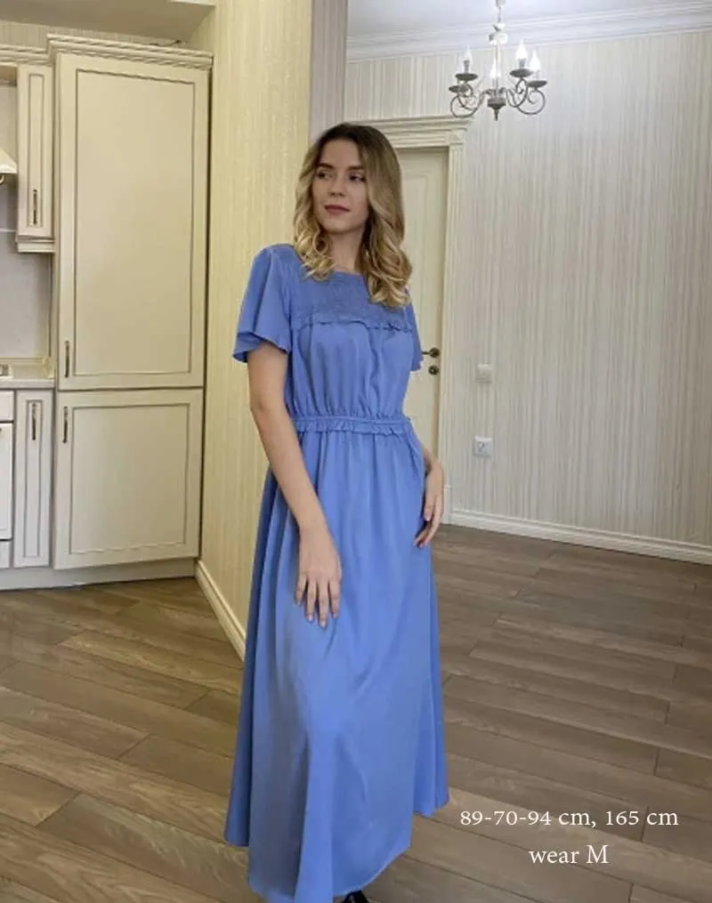 Boho Midi Dress, Ruffle Grace in Blue