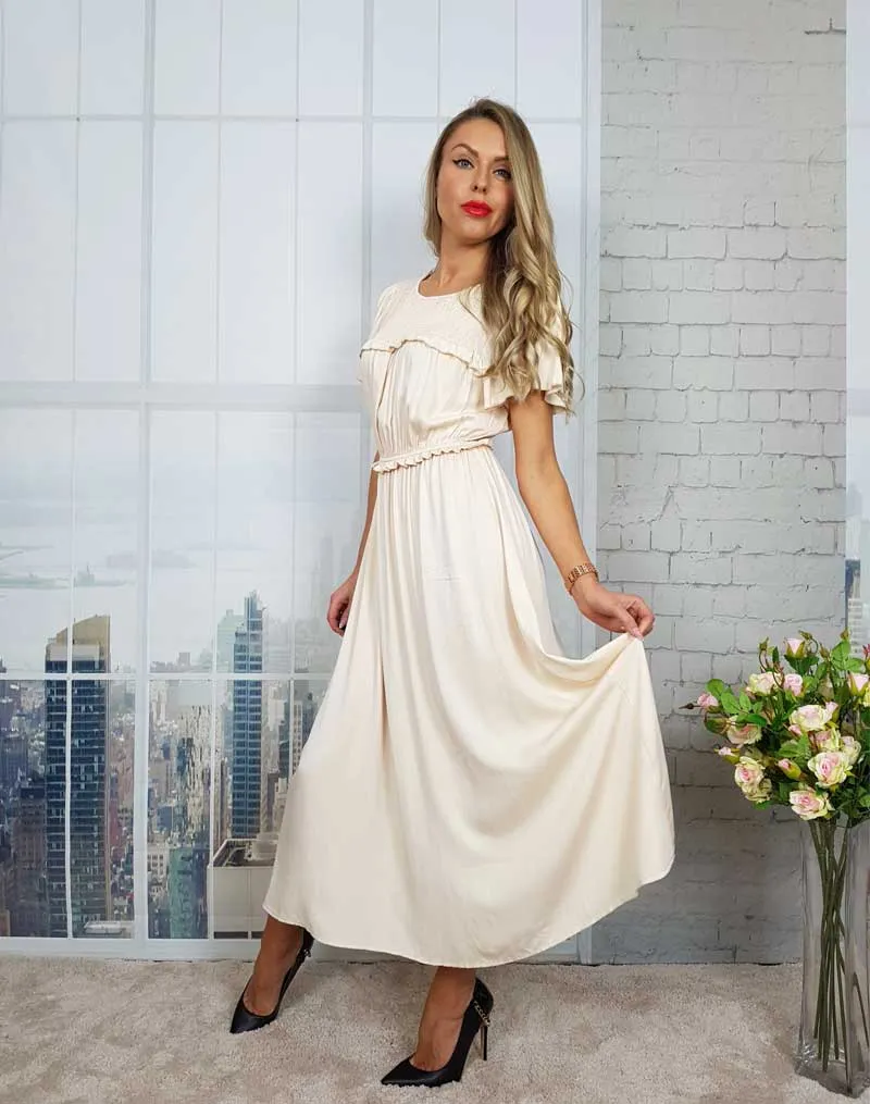 Boho Midi Dress, Ruffle Grace in Blue