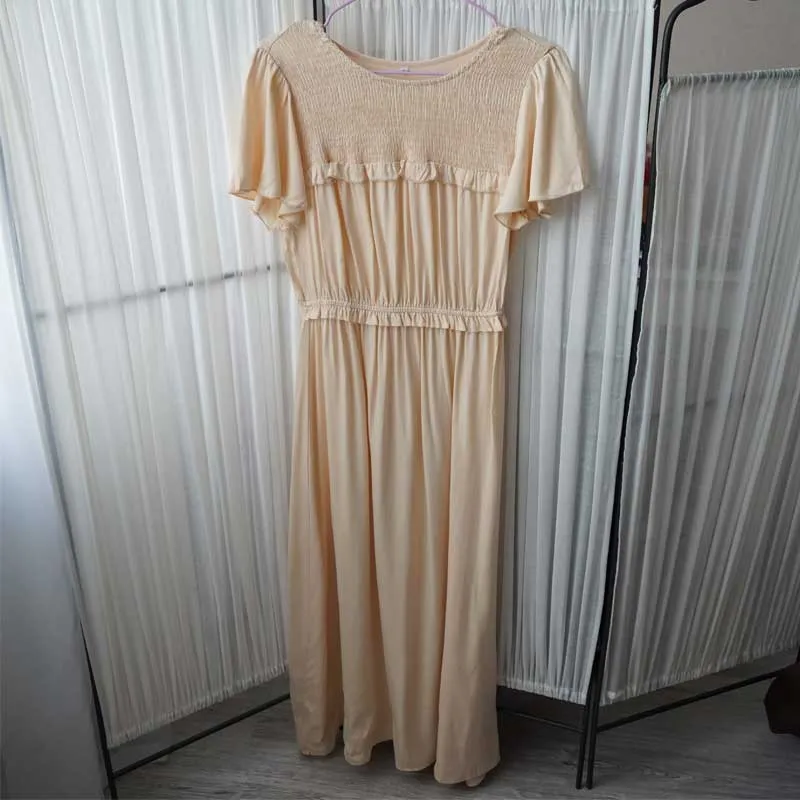 Boho Midi Dress, Ruffle Grace in Ivory