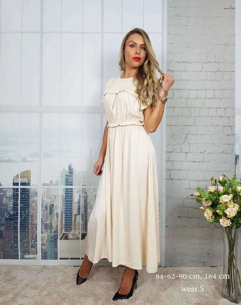Boho Midi Dress, Ruffle Grace in Ivory