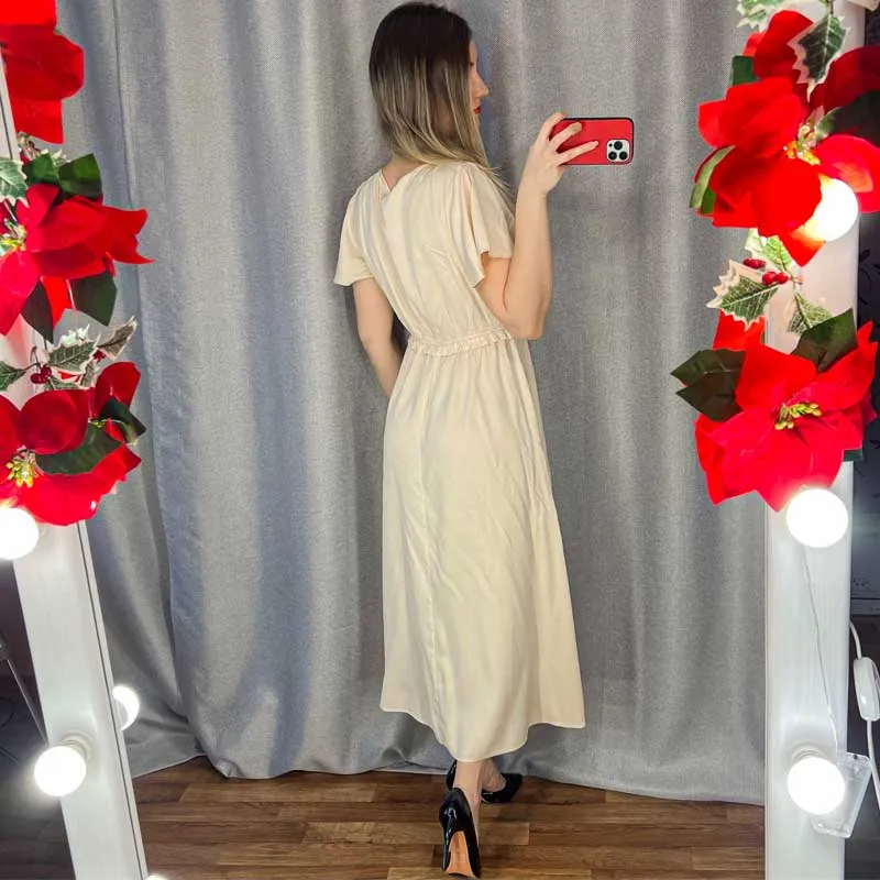 Boho Midi Dress, Ruffle Grace in Ivory
