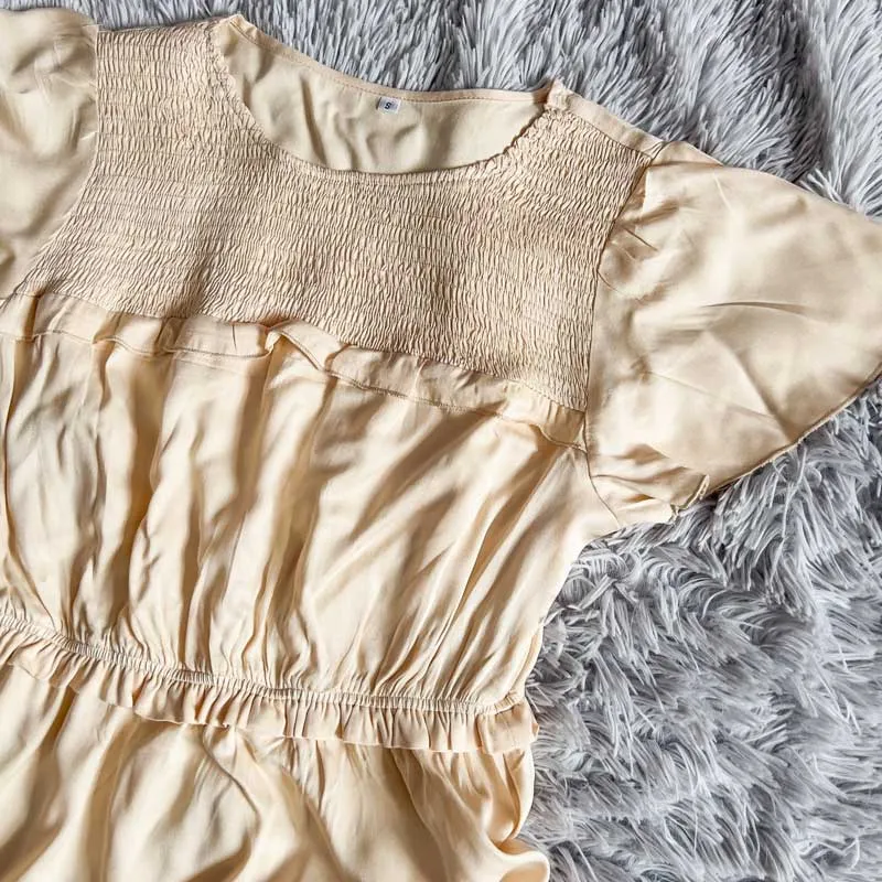 Boho Midi Dress, Ruffle Grace in Ivory