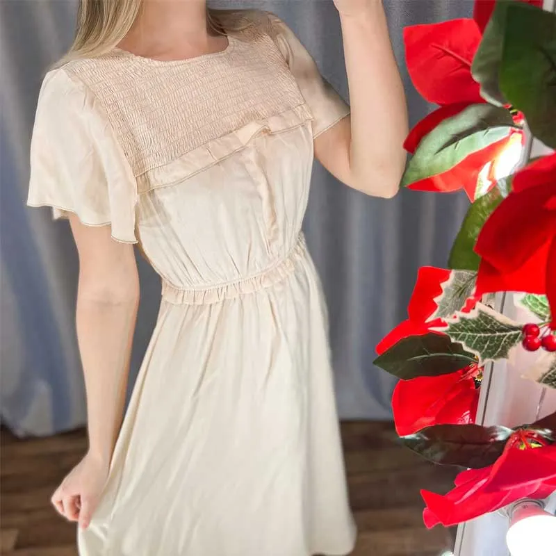 Boho Midi Dress, Ruffle Grace in Ivory