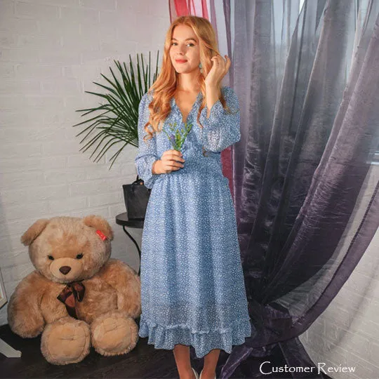 Boho Midi Dress, Ruffle Lillian Green