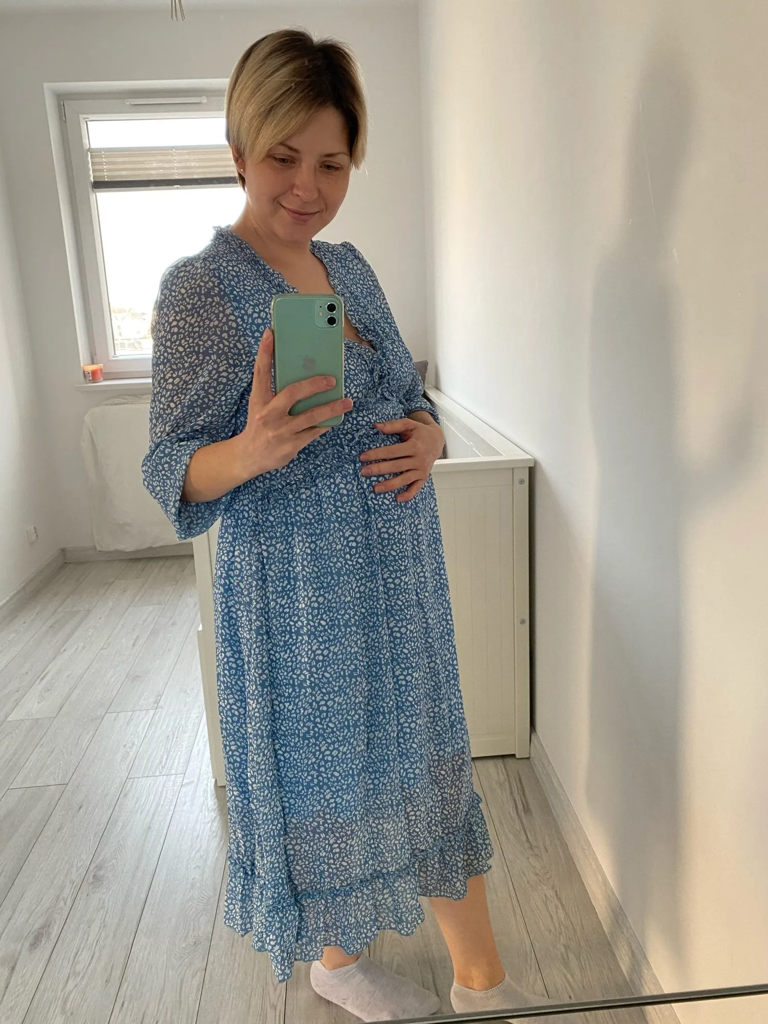 Boho Midi Dress, Ruffle Lillian Green