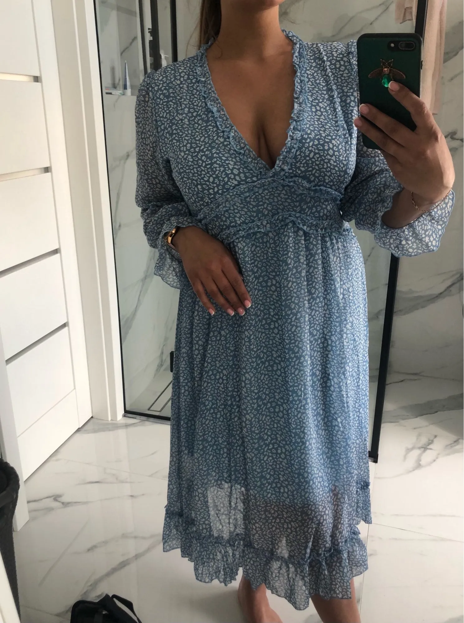 Boho Midi Dress, Ruffle Lillian Green