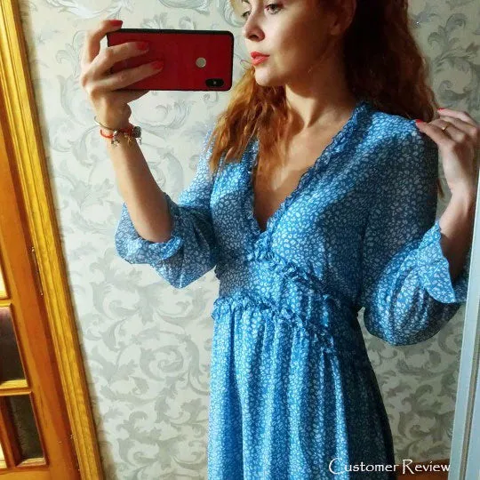 Boho Midi Dress, Ruffle Lillian Green