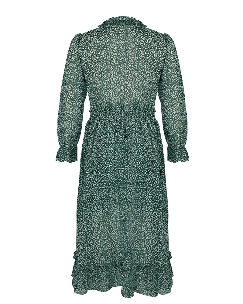Boho Midi Dress, Ruffle Lillian Green