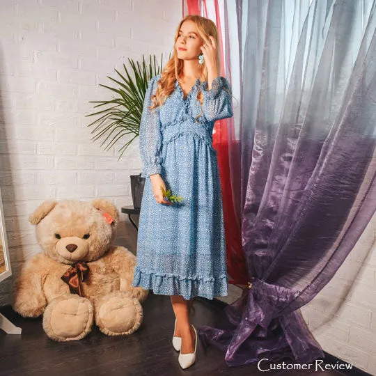 Boho Midi Dress, Ruffle Lillian Green