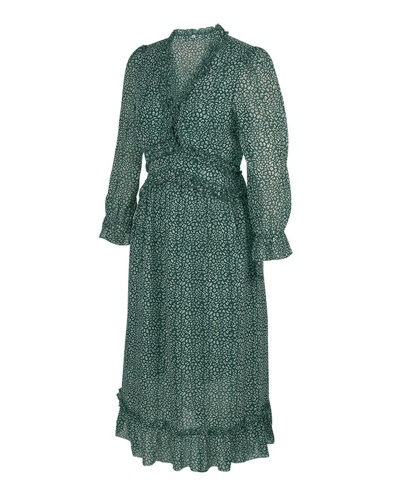 Boho Midi Dress, Ruffle Lillian Green
