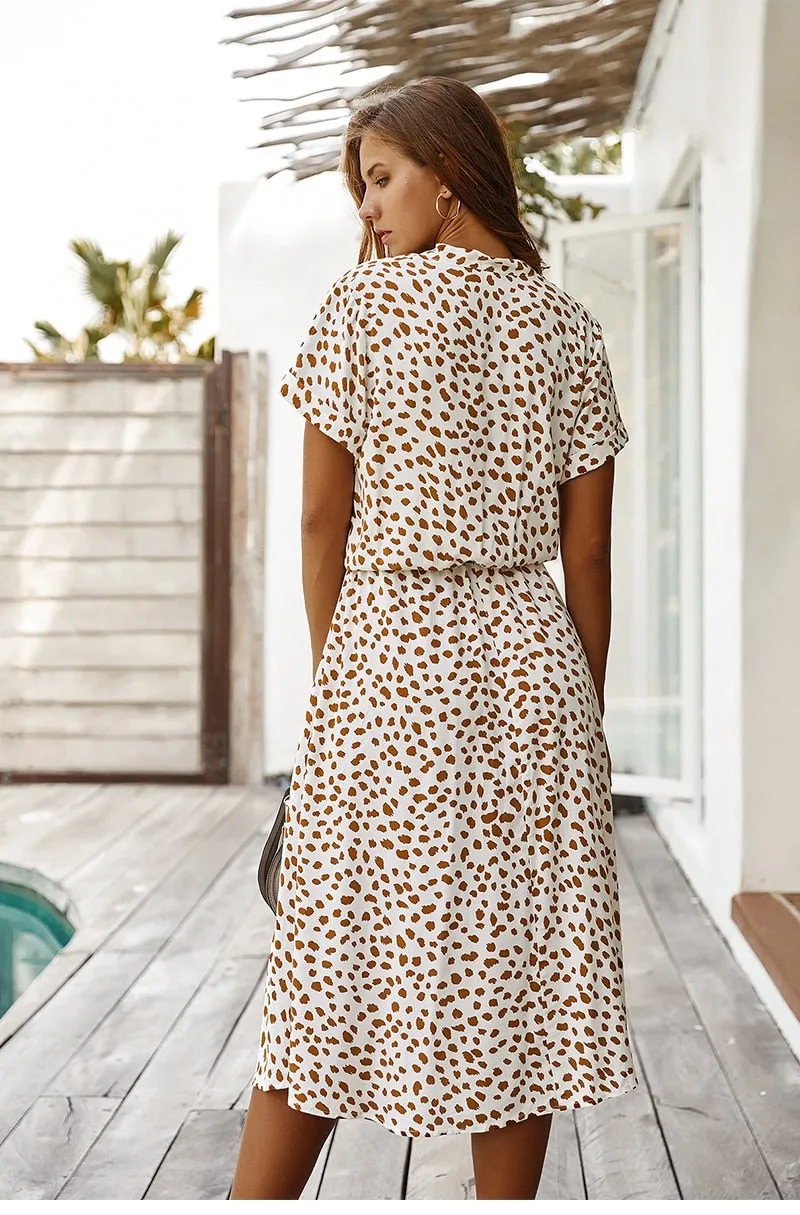 Boho Midi Dress,  Sundress, Quinn Polka Dot in White