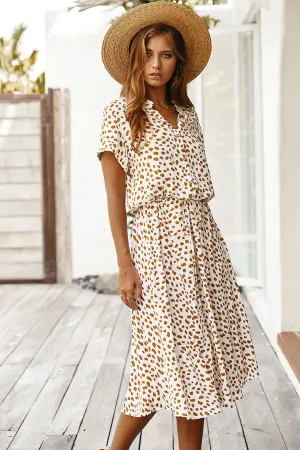 Boho Midi Dress,  Sundress, Quinn Polka Dot in White