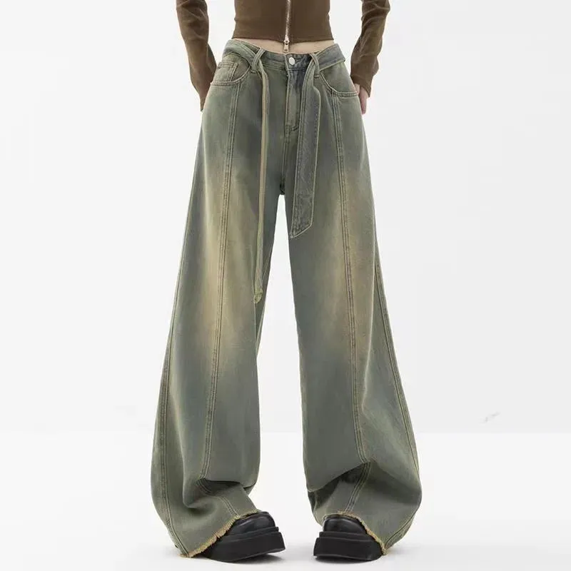 Bonnyshow-Winter Y2k Fashion Women Harajuku Jeans Wide Leg Punk Loose Casual Long Trousers Denim Cargo Baggy Pants Femme Streetwear