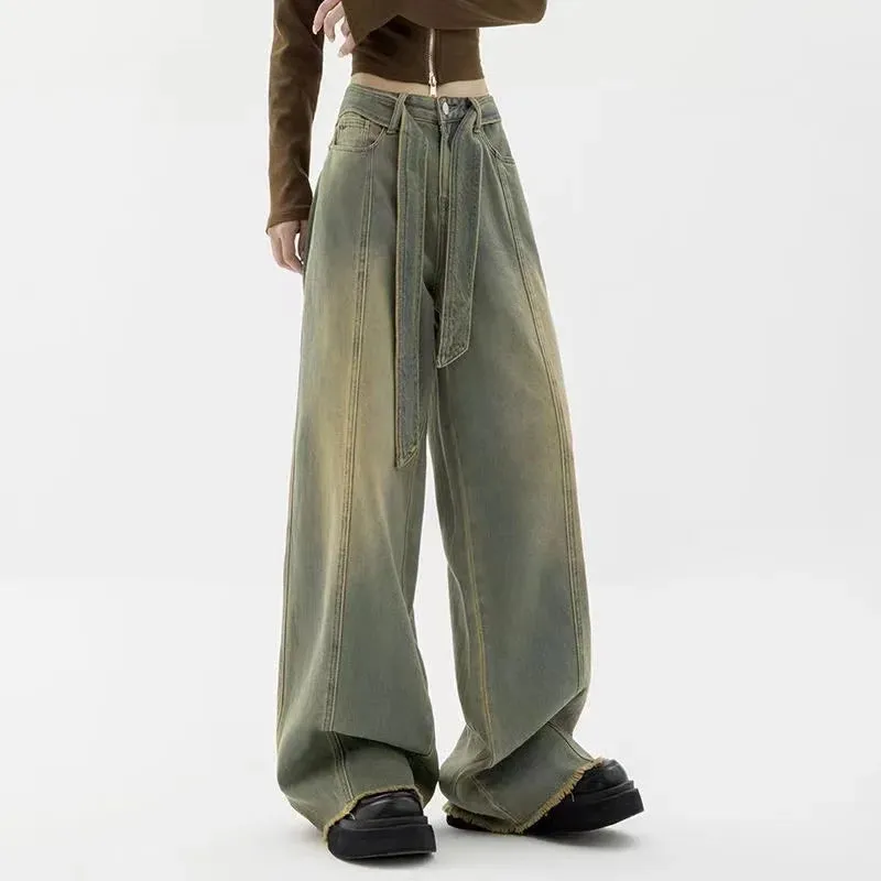 Bonnyshow-Winter Y2k Fashion Women Harajuku Jeans Wide Leg Punk Loose Casual Long Trousers Denim Cargo Baggy Pants Femme Streetwear