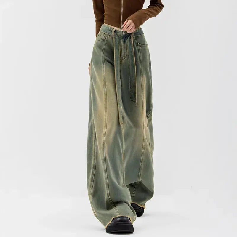Bonnyshow-Winter Y2k Fashion Women Harajuku Jeans Wide Leg Punk Loose Casual Long Trousers Denim Cargo Baggy Pants Femme Streetwear